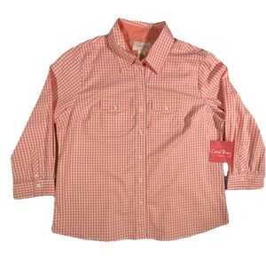 Coral Bay Woman's PM‎ Long Sleeve Plaid Peach Shirt, NWT